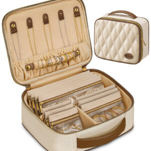Mancro Travel Jewelry Case Organizer for Women, 10 Sorted Clear Pouches with Tangle-Free Necklace Hooks and Ring Holder Strap, Quilted PU Leather Jewelry Storage Box, Birthday Bridesmaid Gifts