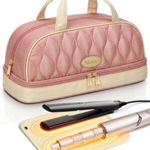 Mancro Hair Tools Travel Bag Compatible with Shark FlexStyle, Quilted Puffy Travel Case with Heat-Resistant Mat, Pink