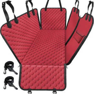 Mancro Dog Car Seat Cover, Waterproof Back Seat Pet Cover for Dogs, Red 600D Heavy Duty, Scratch-Resistant Back Seat Pet Cover for Dogs with PVE Nonslip Underside, Fits for Sedan, Trucks and SUVs